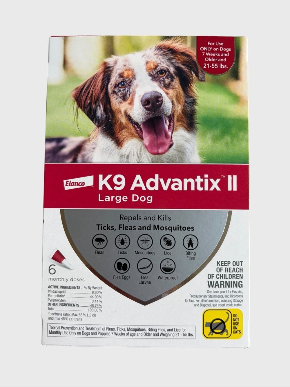 NEW K9 Advantix II for Large Dogs 21-55 lbs. 6 Doses Box Flea and Tick Control